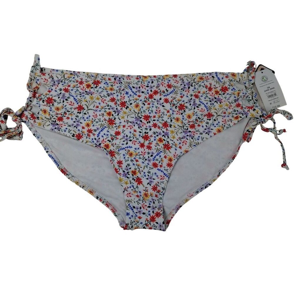 Time and Tru Womens 3X Ditsy Botanical High Waist Side Laced Bikini Bottoms